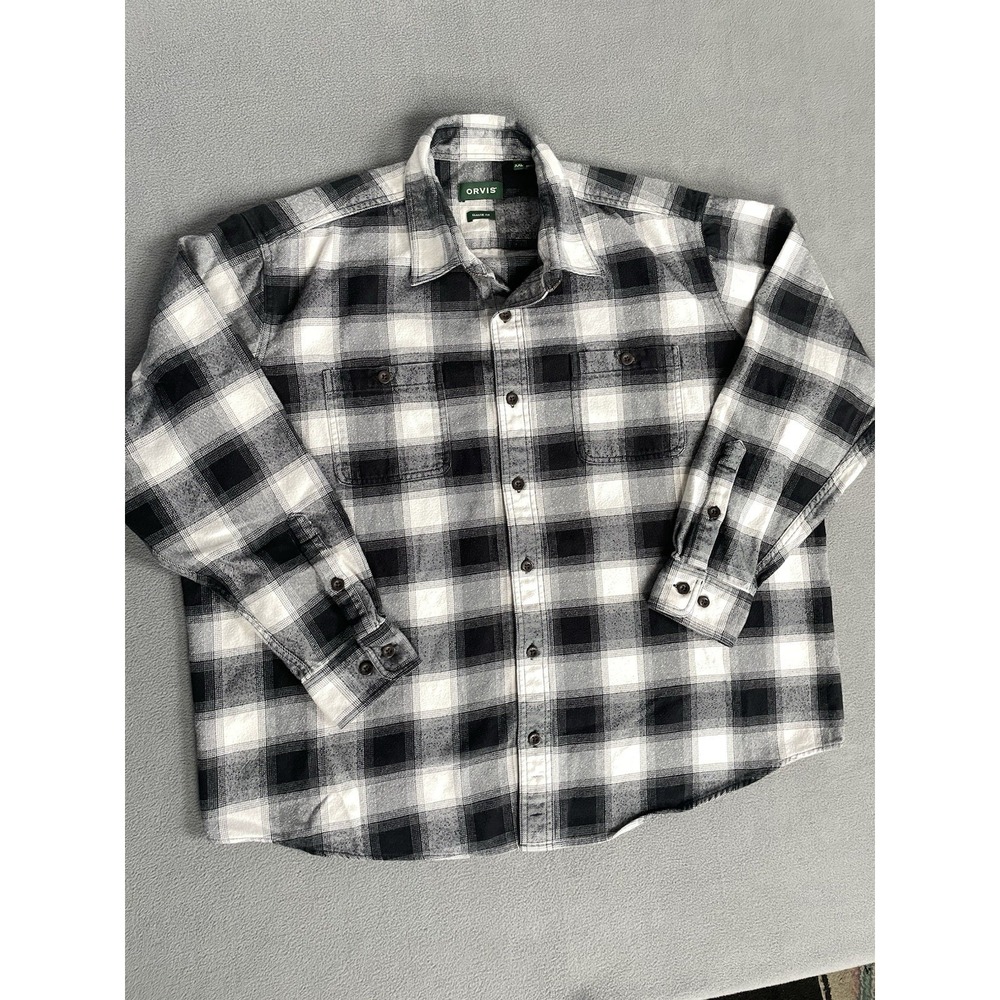 Orvis Men's XXL Big Bear Perfect Flannel Shacket White/black Plaid Classic Fit